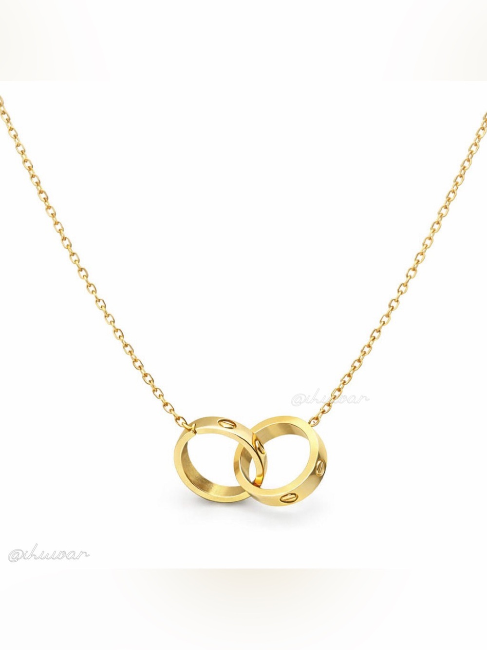 18K Gold Plated Interlocking Double Ring Necklace Screw Motif Necklace